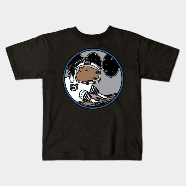 Sci Fi Space Capybara in Spaceship Kids T-Shirt by ellenhenryart